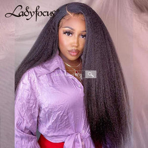 13x4 HD Clear Lace Front Wig Kinky Straight Coarse Yaki Virgin Human Hair Frontal Wigs