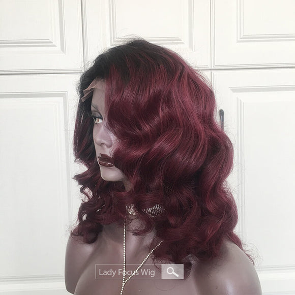 1B/99J Burgundy With Dark Roots 13x4 Brazilian Human Hair Lace Front Wigs Straight Wavy