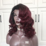 1B/99J Burgundy With Dark Roots 13x4 Brazilian Human Hair Lace Front Wigs Straight Wavy