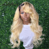 13x6 Natural Body Wave 613 Frontal Human Hair Wigs 1B/613 Blonde With Dark Roots Lace Wig