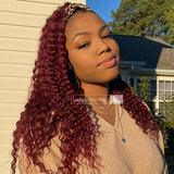 99J Burgundy Water Wave Headband Wig Curly Virgin Human Hair