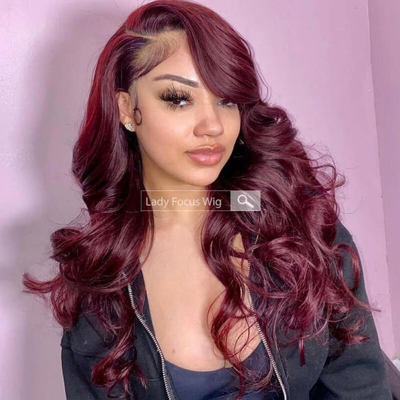 99J Burgundy 13x6 Human Hair Lace Frontal Wigs Straight and Wavy