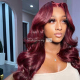 99J Burgundy 13x4 Brazilian Human Hair Lace Front Wigs Straight Wavy