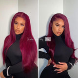 99J Burgundy 13x6 Human Hair Lace Frontal Wigs Straight and Wavy