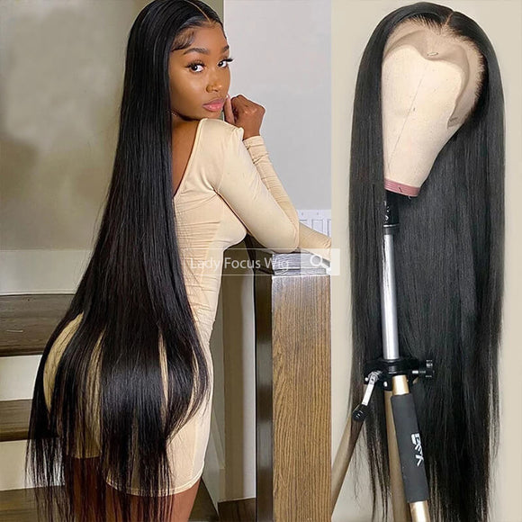 26-34 Inches 13x4 Lace Front Wig Straight Virgin Human Hair Frontal Wigs