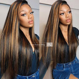 Highlights Chocolate Brown 13x4 Lace Front Human Hair Wig 1B/30 Straight Curly