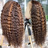 Highlights Chocolate Brown 13x6 Straight Lace Frontal Human Hair Wig 1B/30 Curly Wig