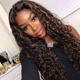 Highlights Chocolate Brown 13x4 Lace Front Human Hair Wig 1B/30 Straight Curly