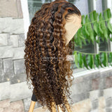 Highlights Chocolate Brown 13x6 Straight Lace Frontal Human Hair Wig 1B/30 Curly Wig